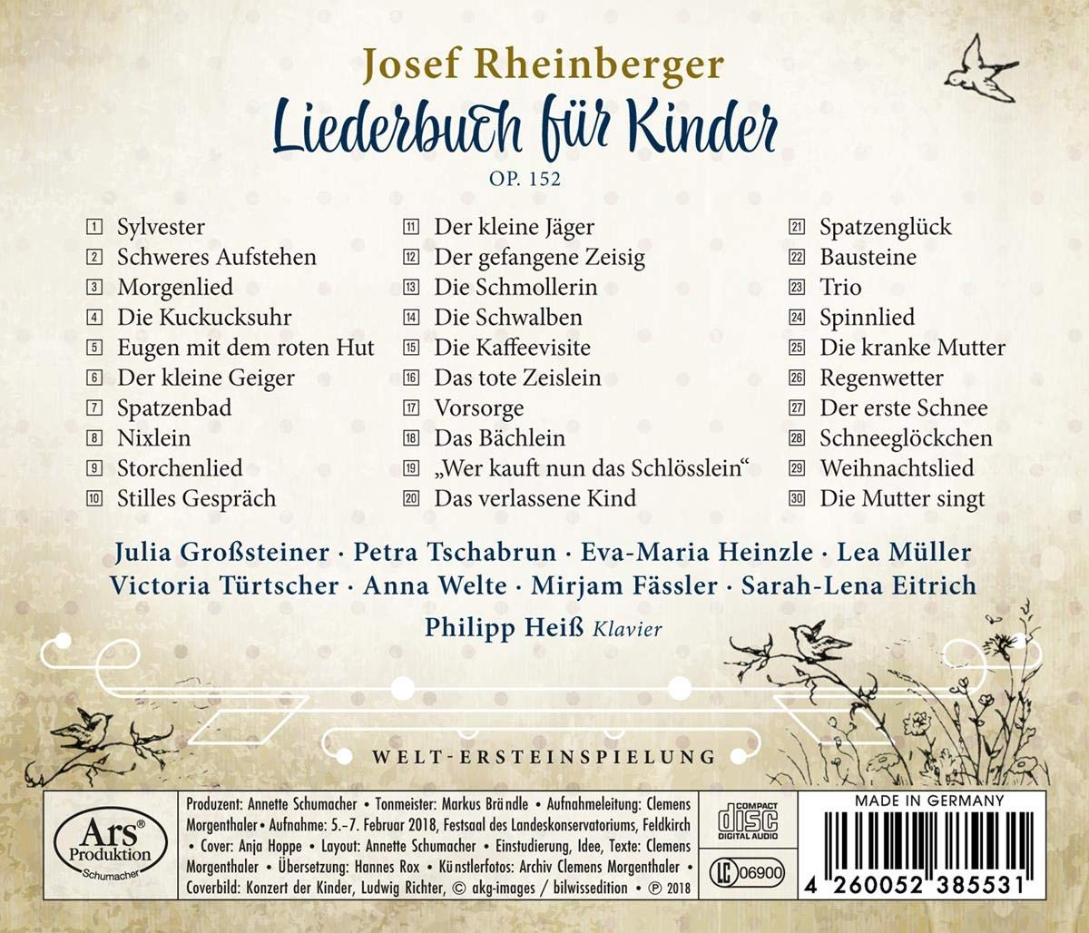 Cover: Rheinberger: Liederbuch für Kinder op. 152 – Rückseite